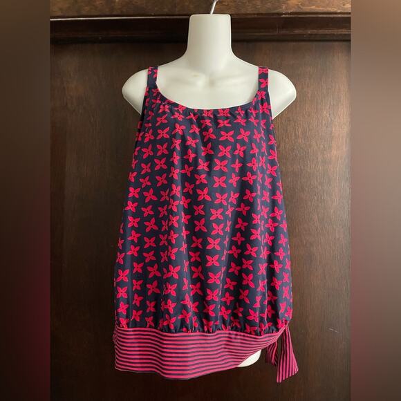 BEACH HOUSE Brand Women's Tankini Top 20W Red & Navy Print Floral - Picture 1 of 7